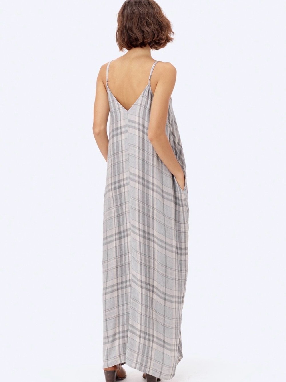 lovestitch Gray Plaid Spaghetti-Strap Maxi Dress - Picture 3 of 6